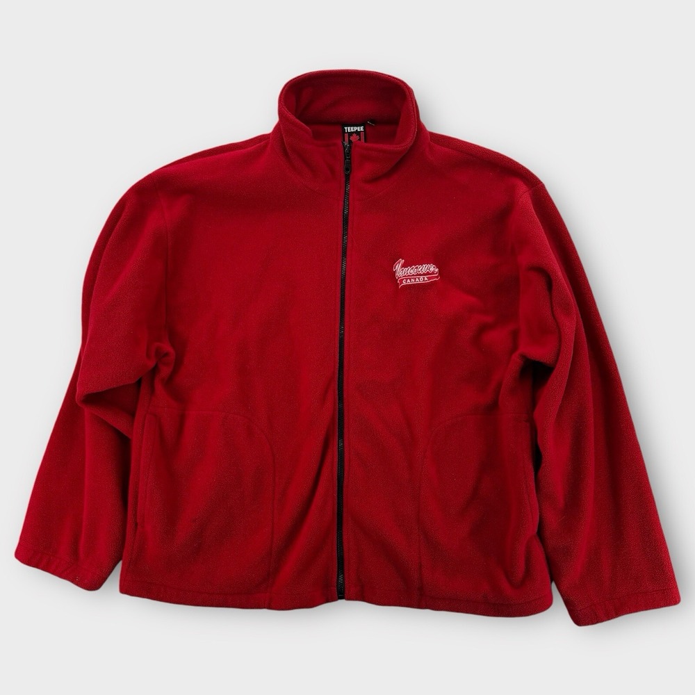Vintage Teepee Vancouver Canada Jacket Mens Large Red Zip‎ Up Fleece Outdoors